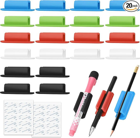 BOBOKA 20Pcs Pencil Holder for Desk, Adhesive Pen Holder for Classroom Clipboard Attachment, Silicone Pencil Holder & Marker Holder for School Office Desk Accessories, Teacher Supplies