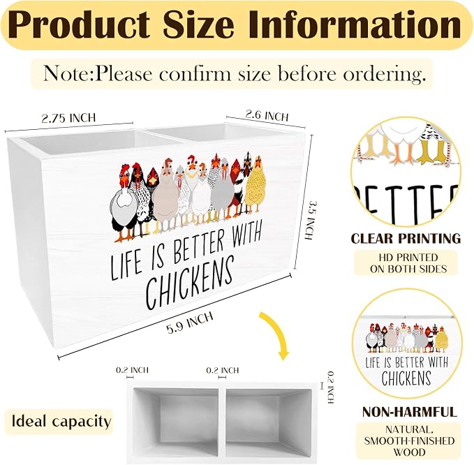 Funny Farm Chicken Pen Holder for Desk, Chicken Lover Mom Lady Gifts Pencil Organizer, Life is Better with Chickens Wooden Box Sign Desk Decor for Home Office Decoration