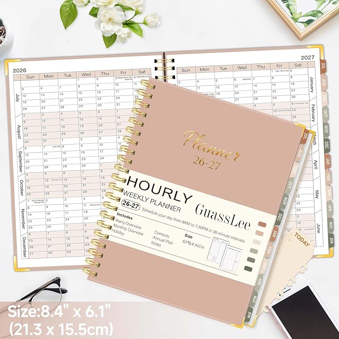 2026-2027 Academic Planner, Weekly & Monthly Appointment Book from Jul. 2026 - Jun. 2027, Work & Life Daily Hourly Planner with Time Slots, A5 Agenda Organizer for Home School Office, Pink, 8.4"x 6.1"