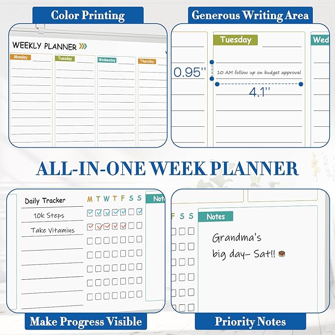WALGLASS Weekly Dry Erase Calendar Whiteboard for Wall, 24" x 18" Double-Sided Weekly Planner White Board with Notes, Daily Tracker, Aluminum Framed Hanging & Wall Mount for Home, Office, School