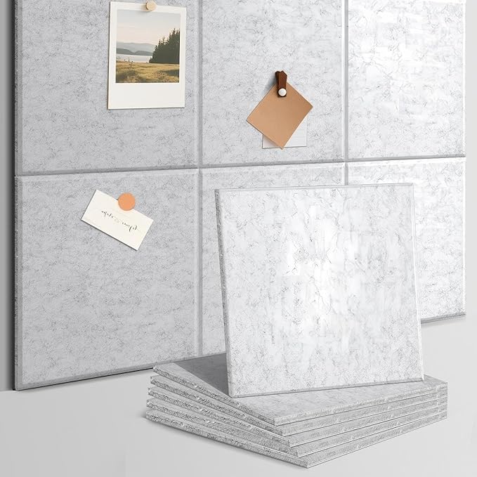 Chejiaye Vision Board for Photo&Pictures,Felt Message Wall Panel 6Pcs11.8"x11.8"Self-Adhesive,Removable Cork Board Bulletion&Poster Board for Office Classroom Decor Hanging File Folders,Silver Gray