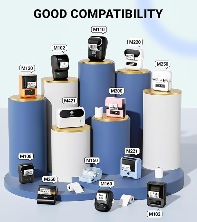 Phomemo Labels - Phomemo M110 Labels for M220/ M100/ M250/ M102/M221/M200/M108 Label Maker, 1.97"x3.15"(50x80mm), M110 Thermal Label 3Rolls, Sticker 100 Labels/Roll, Square, Black on White