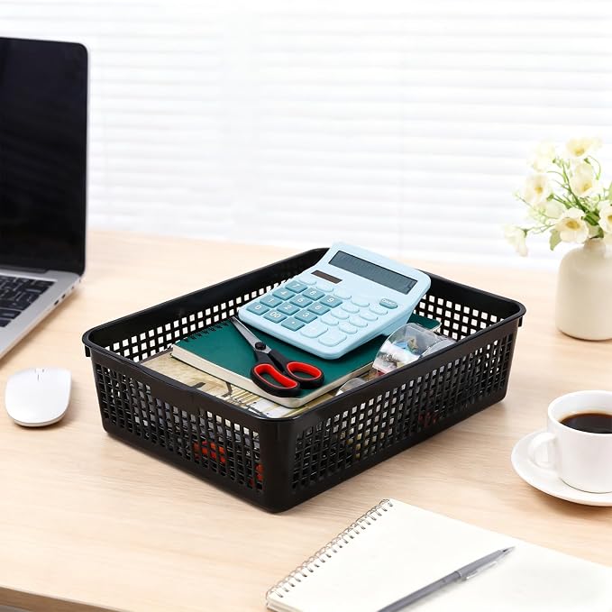 6 Pack Turn in Trays Classroom, A4 Size Plastic Paper Storage Tray, Paper Trays for Classroom, Plastic Storage Baskets for Library, Drawers, Home, Office, Bathroom, Kitchen(Black)