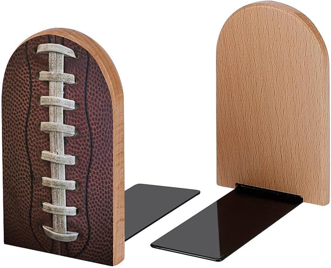 Vintage American Football Book Ends Decorative Wood Bookends for Shelves Kids Room Desk Home Office Book Stoppers for Magazines,Books, DVDs, 1 Pair/2 Pieces(5x3.1 in)