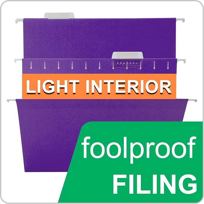 VZCPYTPM 25 Pack Hanging File Folders Letter Size,Purple Reliable Hanging Folders for Filing Cabinet,Reinforced Rods for Smooth Gliding,Includes 1/5 Adjustable Tabs & Inserts,Ideal for Home & Office