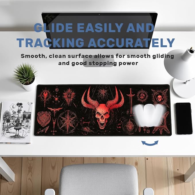 Magic Gaming Mouse Pad Large Desk Mat Red Dark Skull Mousepad for Keyboard and Mouse Extra Large Full Desk Computer Pads 31.5 x 11.8 Mouse Pads for Desk Home Office Gaming