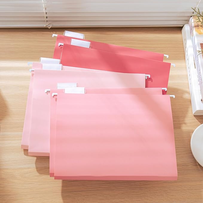 6 Pack Extra Capacity Hanging File Folders Letter Size, Reinforced Expandable Folders with 1/5-Cut Tabs for Filing Cabinets, Durable Office & Home Organizer, Pink