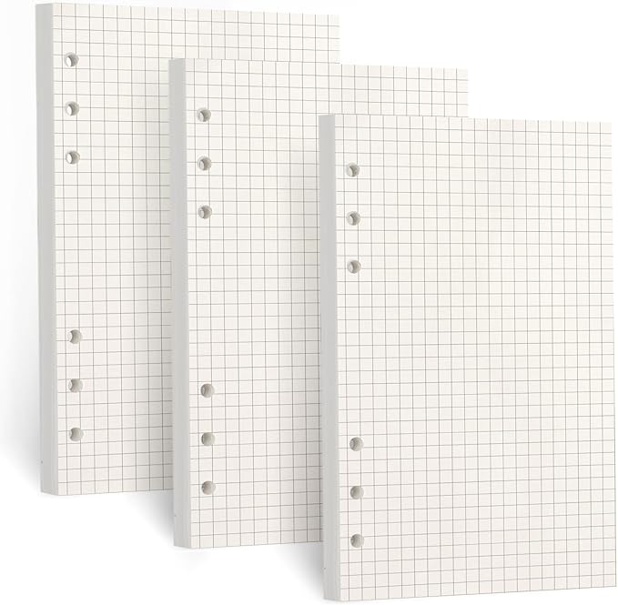 A6 Refill Paper, [3 Pack] Toplive 100GSM Thick Refillable Paper 6 Hole Filler Inserts Loose Leaf Paper 135 Sheets (270 Pages) for 6 Ring Binder Journal Notebook-Squared Paper