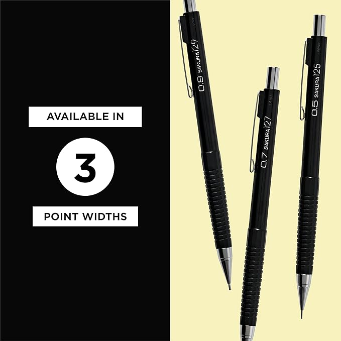 SAKURA 50298 Mechanical Pencil Fixed Sleeve 0.7-mm with 3 Erasers, Black