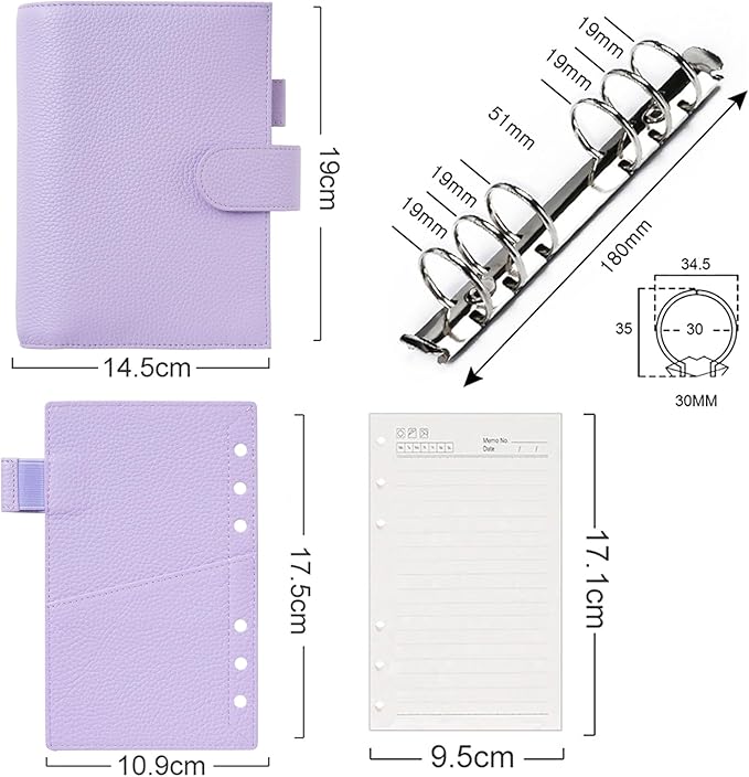 Moterm Personal Luxe Rings Planner - Genuine Leather Binder Organizer (30mm Ring, Pebbled-Lavender)