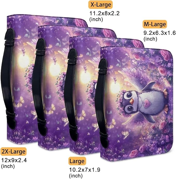 Cute Penguin Bible Carrying Case for Women Purple Flower Bible Cover Case Bible Case for Girls For Bible Study Accessories Supplies Christian Gifts for Women-Size 2XL