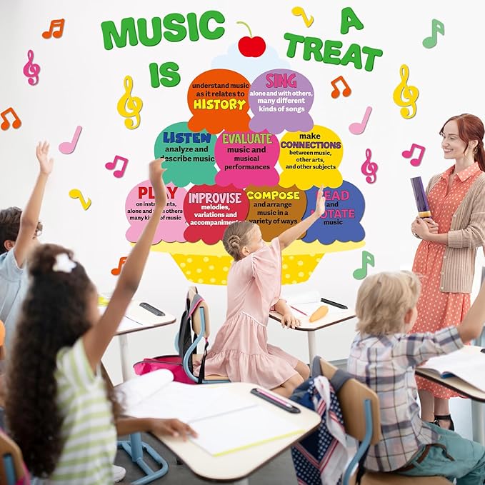 Naozinebi Music Bulletin Board Set Music is A Treat Classroom Decorations Dessert Tags Cutouts Colorful Crafts for Teachers Students Back to School Kindergarten Wall Door Decor Summer Party Supplies