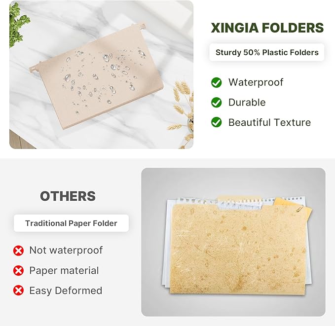 XINGIA Legal Size Hanging File Folders Extra Capacity,Wheat Straw 3 Inch Expanding File Folders Hanging with Tabs,6 Pack Plastic Hang Folders for File Cabinets, Pink File Folders for File Frame