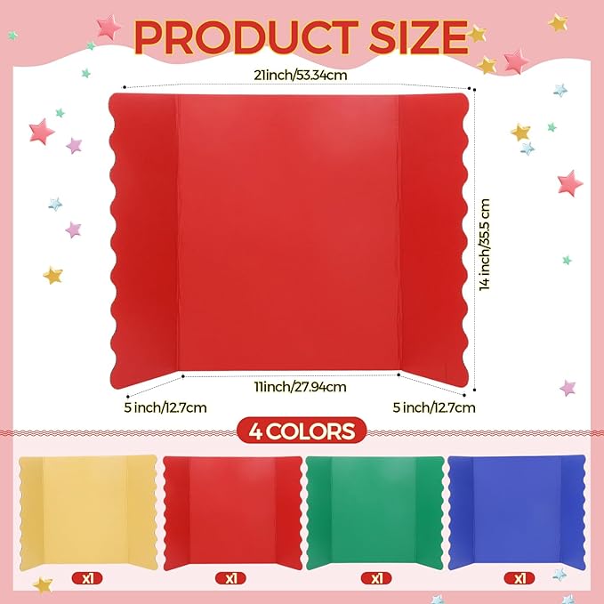 Mooliwe 4 Pack 21" x 14" Trifold Poster Board Tri Fold Poster Boards Foldable Corrugated Business Presentation Display Paper Boards for Science Fair Events, School Projects, Exhibitions(Rainbow)