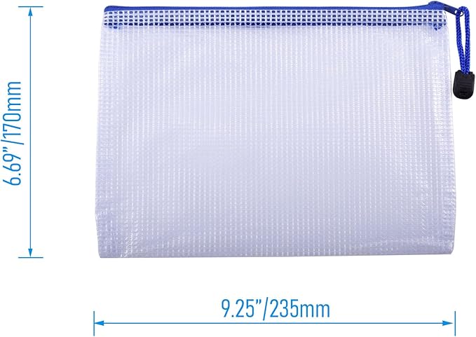 3 Pcs 9.25" x 6.69" A5 Sizes Mesh Zipper Pouch Bags, Mesh Bags with Zipper，Waterproof Clear document pouch for Organization Puzzles Travel, Office, Classroom Organization, A5 White