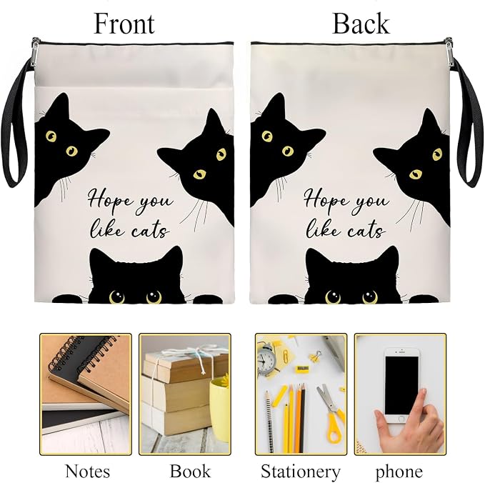 Book Cover Black Cat Inspired Gift, Cat Merch Pattern Reusable Book Pouch, Zippered Book Cover Protector for Book Lovers, Kindle Sleeve Pouch, Bookish Gifts for Readers, Paperback