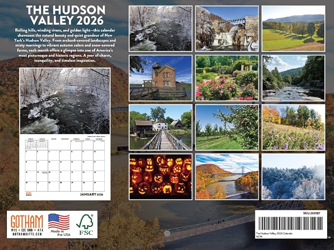 Hudson Valley Calendar 2026 Wall 12 Month Monthly NY Scenic Souvenirs New Yorker Themed Gifts | American Made In The USA