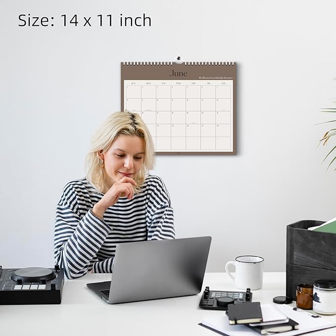 Aesthetic Wall Calendar 2026, 12 Monthly Horizontal Calendar January 2026 to December 2026, 14.5" x 11.5" Modern Wall Hanging Calendar for School, Home, Office for Monthly Organizing & Planning