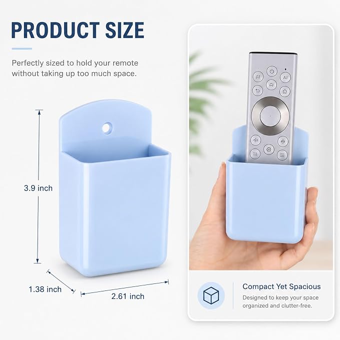 3 Pack Remote Control Holder Wall Mount, Adhesive Remote Holder with Screw Installation Storage Organizer for TV/Media/Air Conditioner Remotes For Home Office School Blue