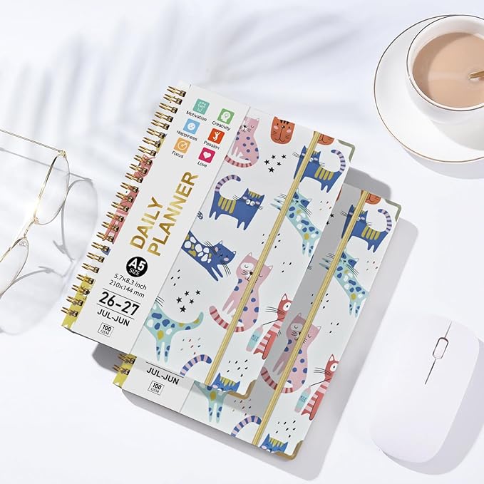 2026-2027Academic Planner, Weekly and Monthly Planning Book，Calendar Planner July 2026 - June 2027, Hardcover Teacher Student Planning Agenda book with Tabs, A5 (6.3" x 8.4"), School Organizer for Student Teacher(Cute kittens)