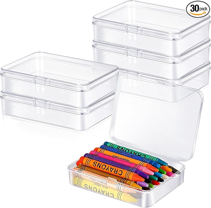 6 Pcs Plastic Crayon Box Holds 24 Crayon With Hinged Lid, Clear Crayon Organizer Crayon Holder Case Crayon Storage Containers for Art Crafts School Classroom Supplies (6)