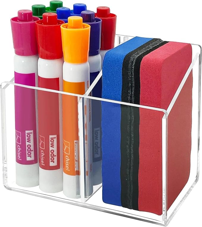 Magnetic Dry Erase Marker Holder, Clear Acrylic Magnetic Pen Marker Holder for Whiteboard, Fridge, Office, Home, Desk Locker Organizer Accessories