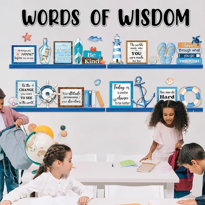 Nautical Words of Wisdom Bulletin Board Classroom Decorations Nautical Inspirational Ocean Bookshelf Paper Cutouts Motivational Door Stickers for Classroom Wall Window Educational Learning Activities
