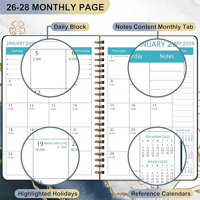 2026-2028 Monthly Planner/Calendar - 3 Year Monthly Planner 2026-2028, January 2026 - December 2028, Academic Weekly Organizer with Twin-Wire Binding for Students and Teachers(Golden Flower)