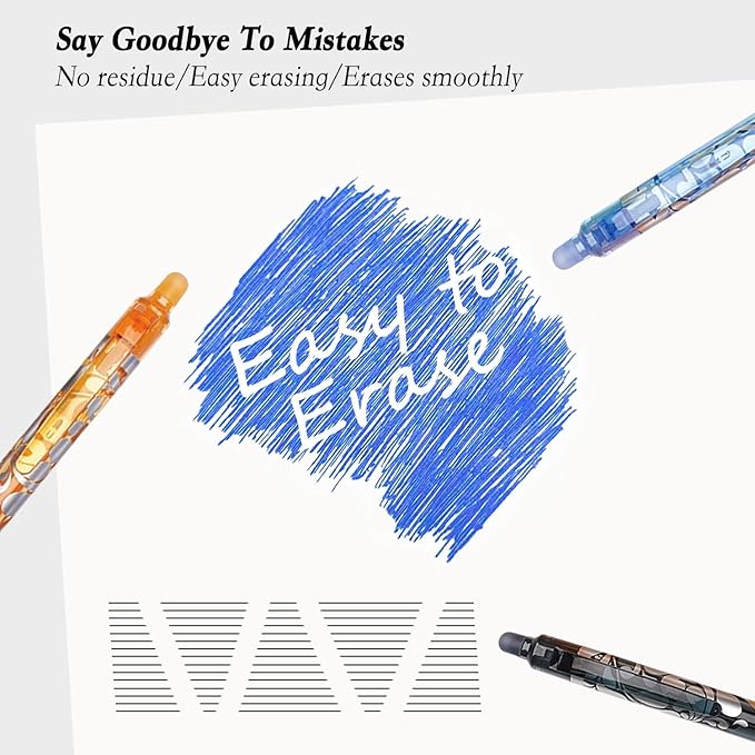 6Pcs Erasable Gel Pens Blue Ink, 0.5mm Retractable Quick Dry Fine Point Pens, Smooth Writing Pens for Journaling, Coloring, Drawing, Doodling, Note Taking