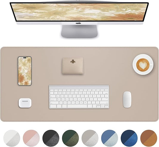 AFIING Desk Pad Protector 23.6" x 13.7" - Non-Slip Waterproof PU Leather Desk Mat for Mouse, Keyboard, Laptop, Office and Home Workspace (Beige)