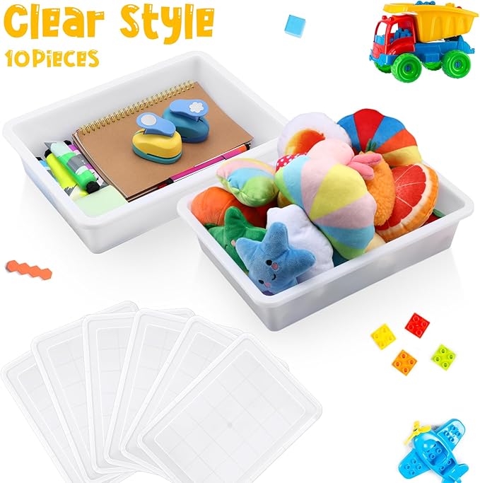 Hoteam 10 Pcs Flat Storage Organizer Tray Bin Paper Tray for Classroom Plastic Stackable File Organizer for School Office Teacher Book Organization(White,13.78 x 9.84 x 3.15 Inch)