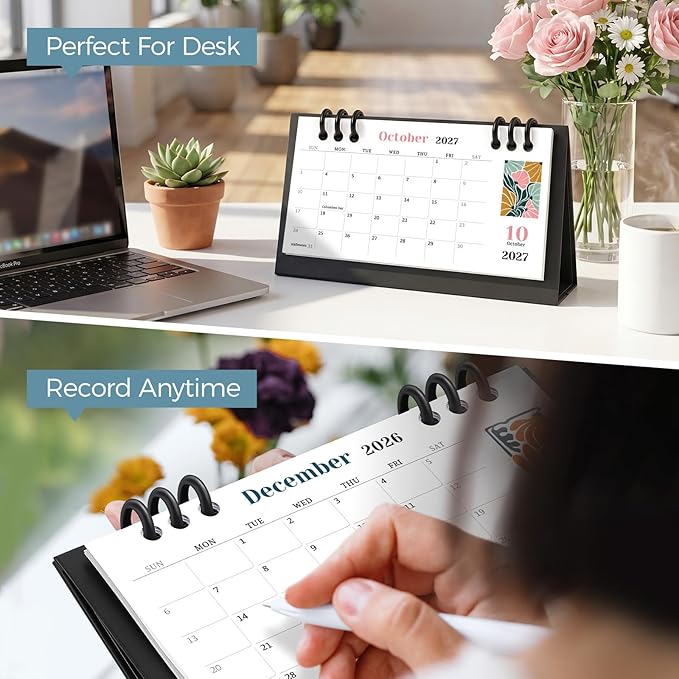 KONVINIT Small Desk Calendar 2025-2027, Flower 2026 Desk Calendar - Runs From July 2025 Until June 2027-6.3" x 3.1", 24 Months Small Calendar for School, Home and Office Supplies