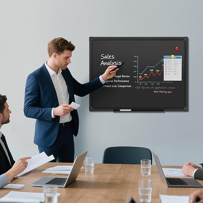 SELEAD Magnetic Chalkboard 24 x 18 Inches - Black Aluminum Frame Chalk Board Words Sign Wall Decor Plaque for Business, Menu, School, Office - Magnet Bulletin Display Board Pizarra