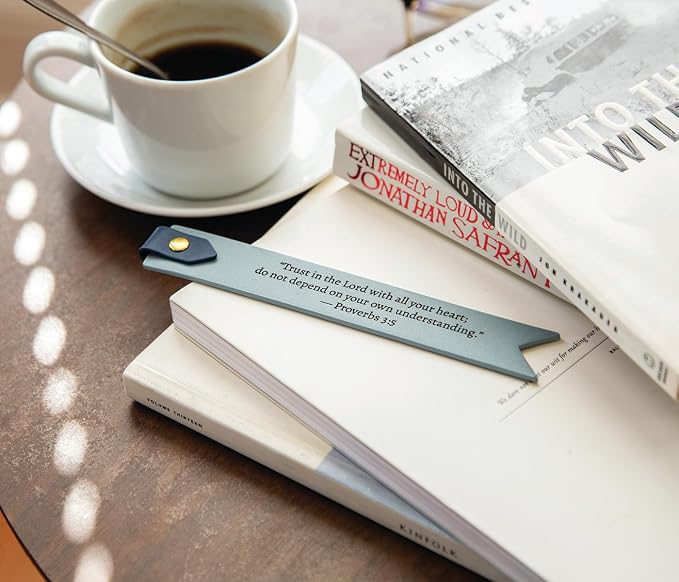 Engraved Leather Bookmark in Blue - Proberbs 3:5 Proverbs Scripture Bookmark, Religious Gift for Bible Study, Baptism, First Communion