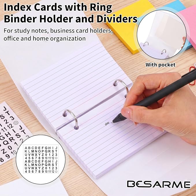 3x5 Inch Index Card Binder, Index Cards with Ring and Dividers - 100 Lined Page Index Card Organizer Case with Snap Closure for Study, Recipe Cards, Office Use (Clear)