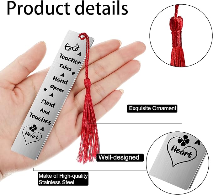 Zonon 4 Pcs Metal Bookmarks End of Year Teacher Gifts Graduation Book Page Marker with Pendants Thank You Gifts for Teacher Appreciation Women Instructor Birthday Reading Lovers Office(Vivid Style)