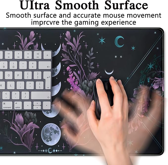 Celestial Moon Phases Mouse Pad Large Purple Desk Mat Forest Extended Gaming Mousepad Violet Teal Desk Pad XXL 31.5 x 15.7 in Laptop Computer Mouse Keyboard Mat for Office Desk Decor
