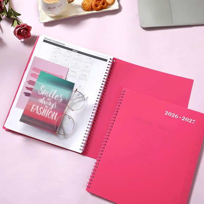 2026-2027 Monthly Planner - Planner/Calendar 2026-2027, Jul 2026 - DEC 2027, 9" x 11", 18 Monthly Planners with Tabs, Pocket, Label, Contacts and Passwords, Twin-Wire Binding- Rose Red