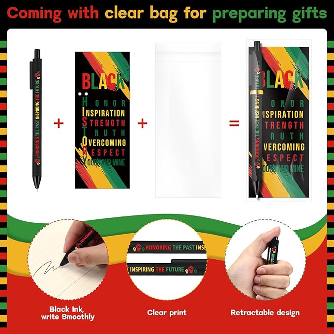 Sayglossy 300 Sets Juneteenth Gifts Inspirational Ballpoint Pens and Bookmarks Bulk Black History Party Favors Decorations for African American Freedom Day