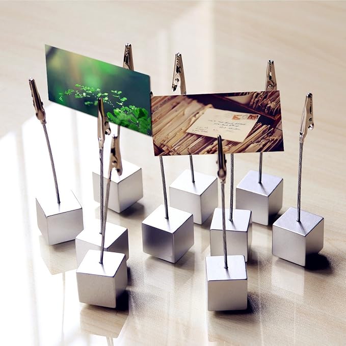 Xiaoyztan Memo Clips Holder,Silver Cube Table Number Holders,Paper Note Clip for Office Home Use, Office Memo Holders, Desk Accessories and Workspace Organizers,Pack of 10