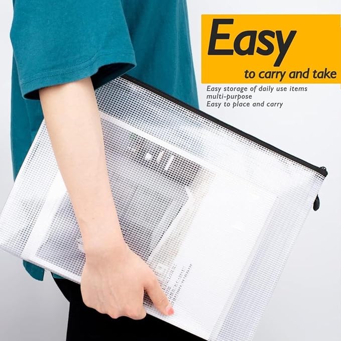 EOOUT 32pcs A4 Zipper Pouch Bags, Mesh Pouch Bags with Labels for Board Games & Puzzles Supplies, Waterproof Document Zipper Cases for School Toys Office Cosmetics Travel Storage,Black