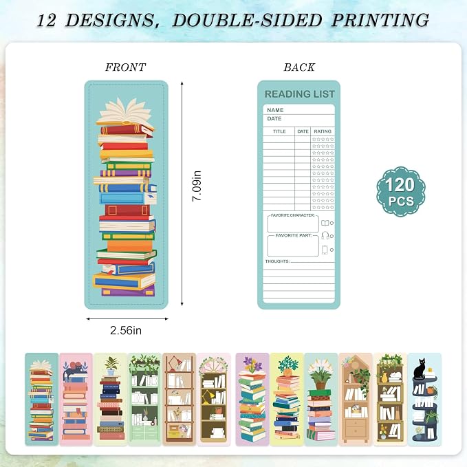 120pcs Reading List Bookmarks with Tassels, 2.56 x 7.09in Book Tracker Bookmarks, Double-Sided Bookshelf Bookmarks Bulk, Back-to-School Supplies, Gifts for Book Lovers, Women, Students, Teachers