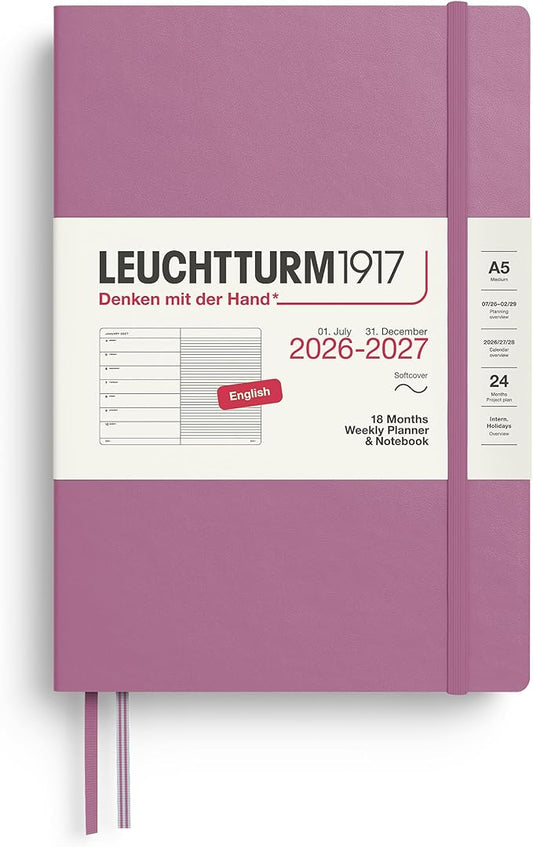 LEUCHTTURM1917 - Weekly Planner and Notebook Softcover Medium A5, 18-month, July 2026 - December 2027, English, Dusty Rose
