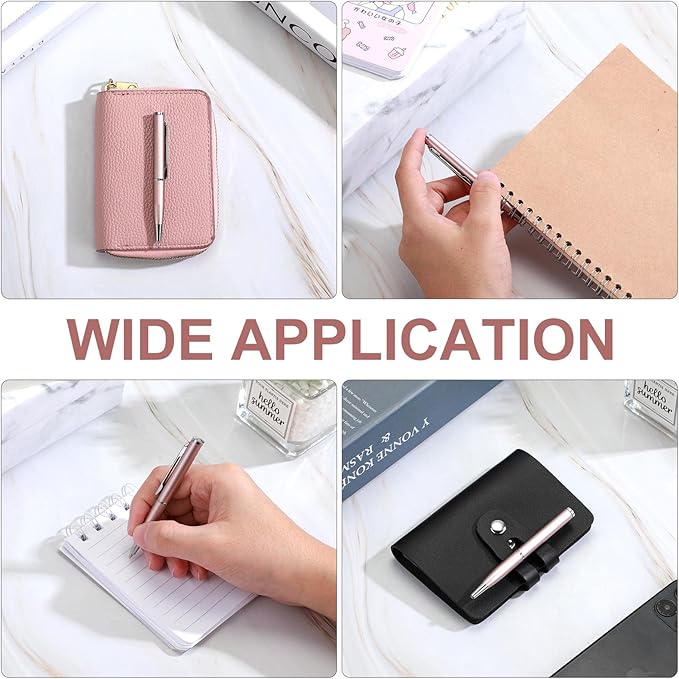 Chinco 16 Pcs Champagne Mini Pen 3 Inch Tiny Short Pen for Pockets Notebook Metal Small Ballpoint Bulk for Boss Notepads Notebooks Business Trip Office School Supplies