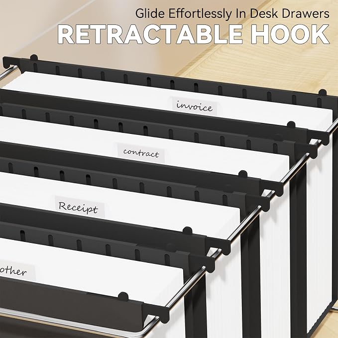 Legal Size Hanging File Folders Extra Capacity,12 Pack Plastic 3" Expansion Hang Folder with Tabs,Hanging File Organizer for File Frame/File Box,Reinforced Black Legal Folder for Filing Cabinet