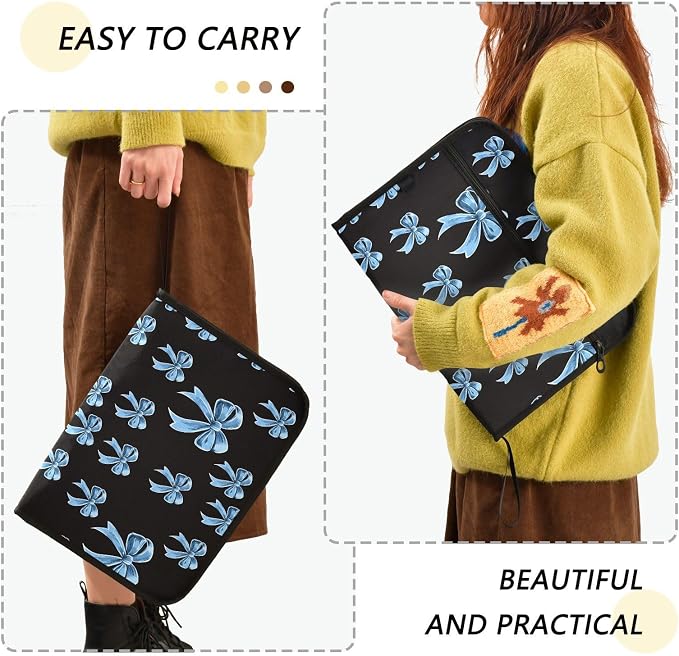 ALAZA Blue Bow Tie Black 13 Pocket Expanding File Folder with Labels, Accordion File Folder File Organizer Letter A4 Paper for Office School Student