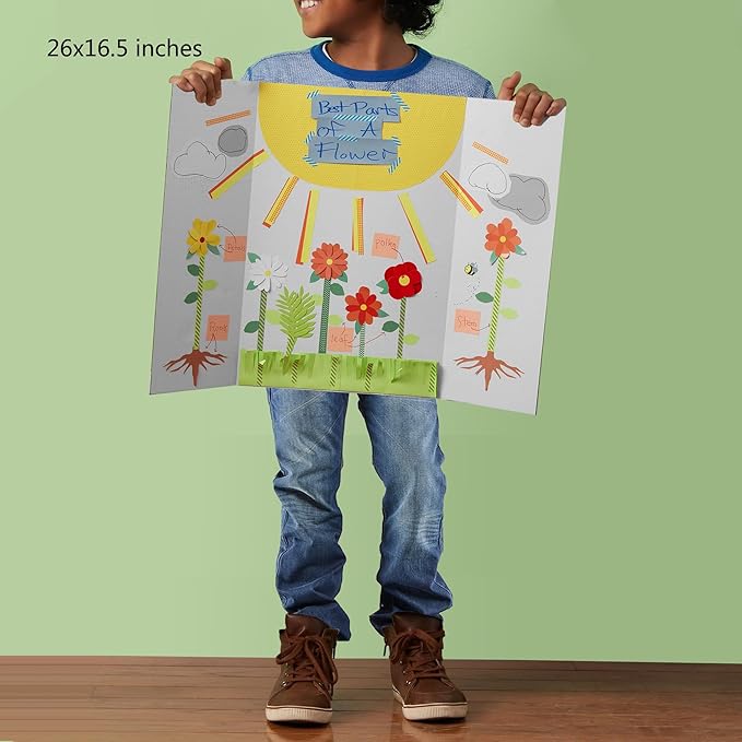Rsgift 4 Pcs 26x16.5 inches Medium Trifold Poster Boards with Double Sided Tapes and Cardboard, Corrugated Display Boards, Professional Presentation Boards for School Project, Exhibitions