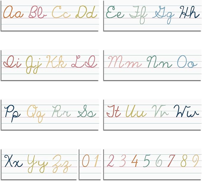 Set of 9 Cursive Writing Bulletin Board Cursive Alphabet Wall Strip for Teacher Supplies, Classroom Teaching Tool, Homeschooling, Kids Education(Colorful)