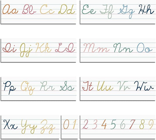 Set of 9 Cursive Writing Bulletin Board Cursive Alphabet Wall Strip for Teacher Supplies, Classroom Teaching Tool, Homeschooling, Kids Education(Colorful)