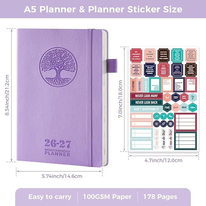 2026-2027 Weekly and Monthly Academic Planner Calendar, July 2026 - June 2027, 5.8" x 8.3", Soft Cover Daily Agenda Planner with Inner Pocket, 100GSM Paper, Office Desk Accessories and School Supplies